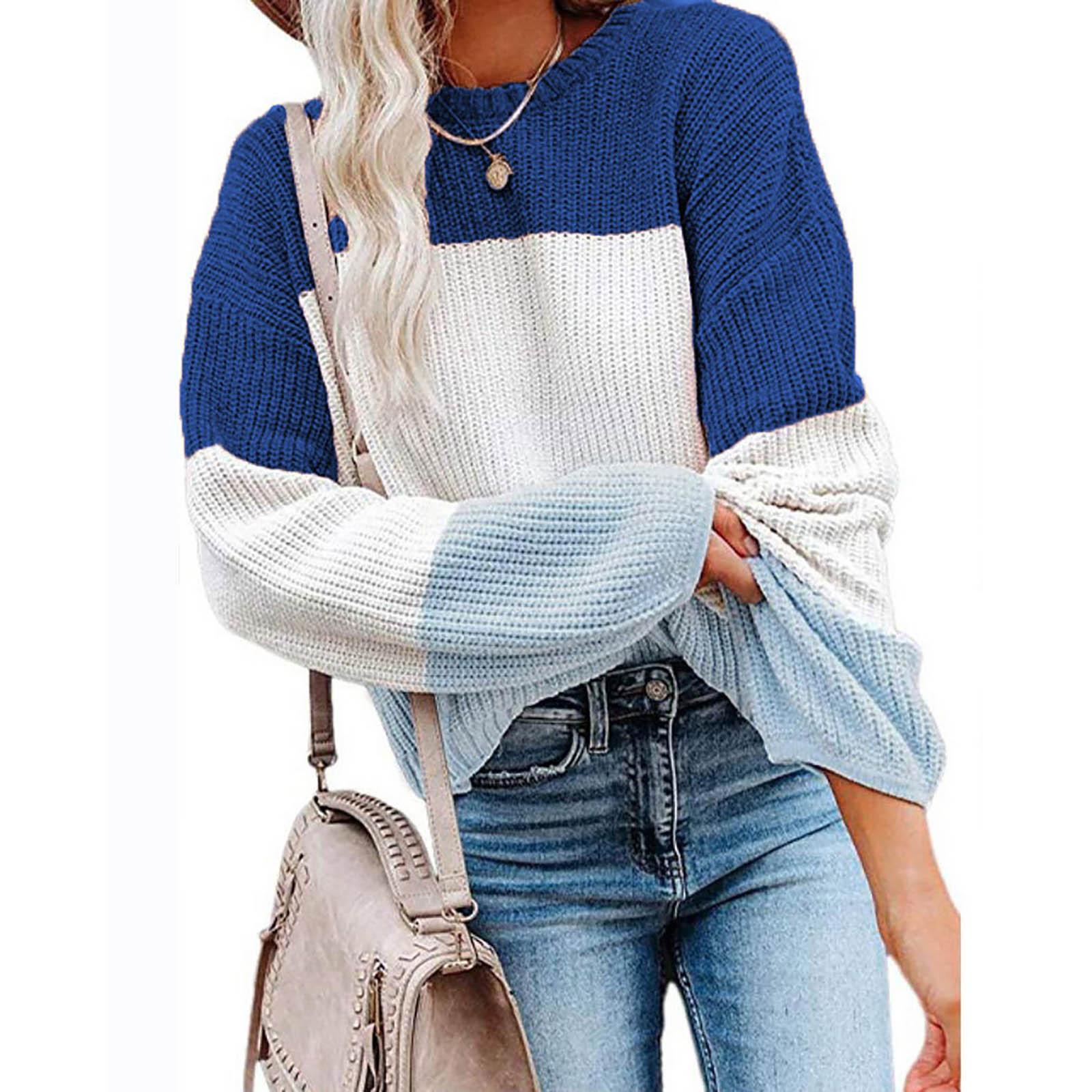 

Женская повседневная модная свободная футболка с длинными рукавами, верхний свитер XL синий