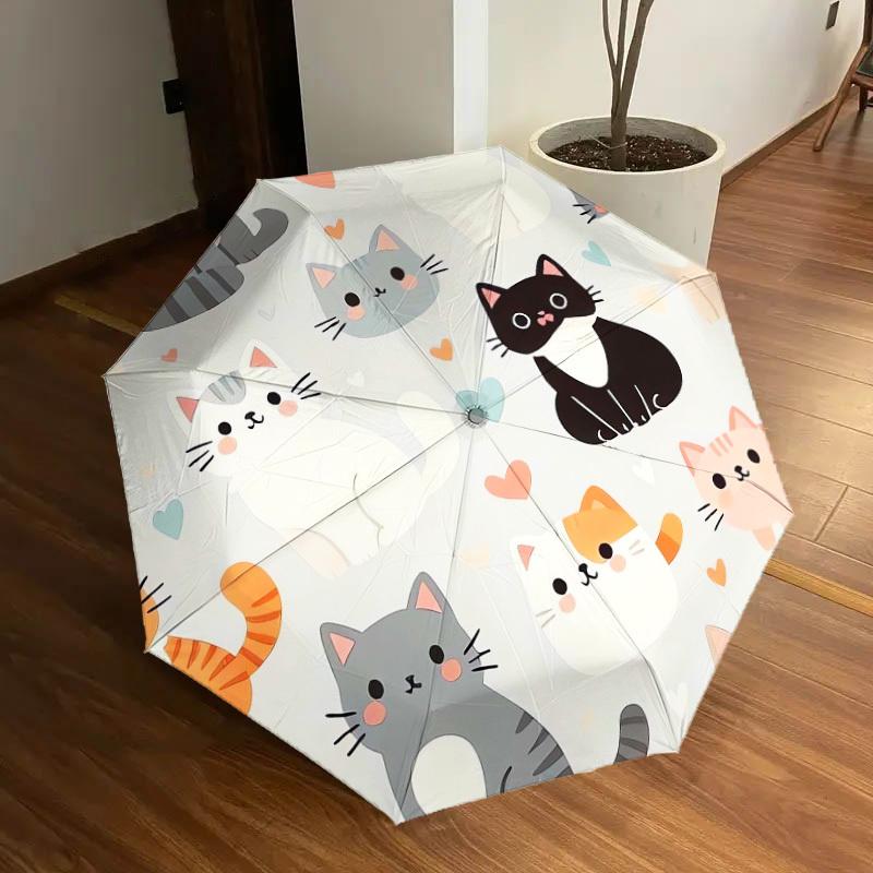 1pc Cute Cats Pattern Umbrella with Plastic Handle,Suitable for All Seasons Home Travel Outdoor UmbrellaDD556