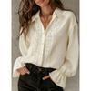 Women S Solid Color Lapel Single Breasted Lace Long Sleeve Shirt