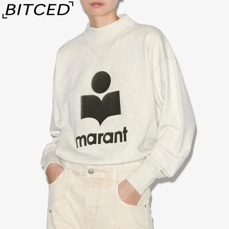 BITCED Damen Herbst/Winter Glitzer-Print Halbhoher Kragen Baumwolle Stehkragen Sweatshirt