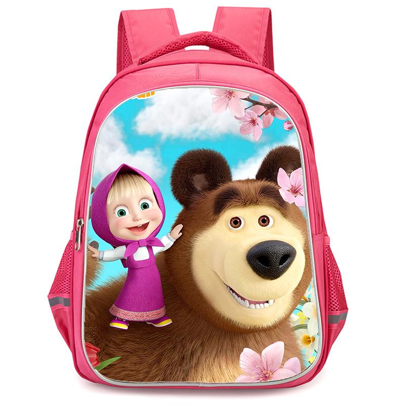 Masha And Bear School Bag Elementary School Cartoon High Definition Printing Large Capacity Zipper Oxford Lightweight Ridge Backpack