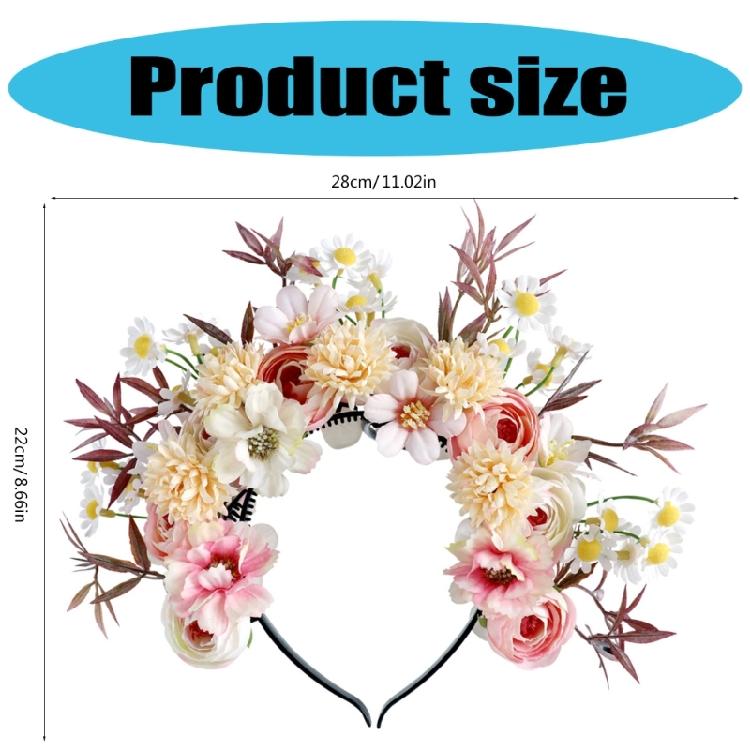 Colorful Silk Flower Crowns Accessory Delicate Handmade Floral Hair Accessory Fabric Flower Headband for Daily Use