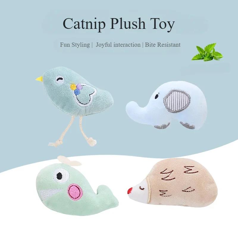 4Pack Cute Elephant Hedgehog Bird Shaped Plush Toy Hi Play Contains Catnip Cat Toys Interactive Pet Supplies