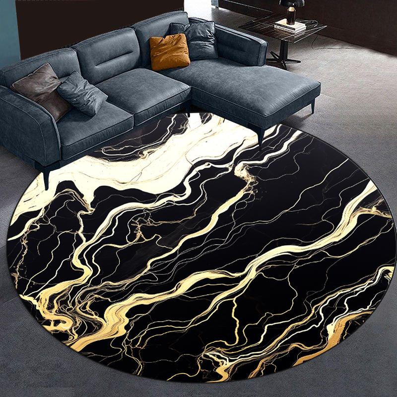 Abstract Marble Round Carpet Living Room Black Warm Fluffy Hanging Chair Mat Bedroom Bedside Area Rug Large Size Cloakroom Rugs