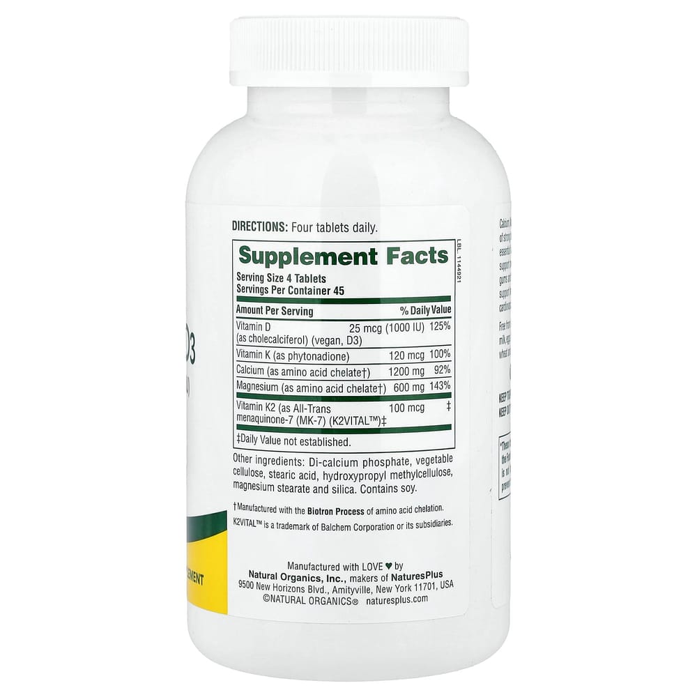 Nature's Plus Calcium, Magnesium, Vitamin D3 with Vitamin K2, 180 Tablets