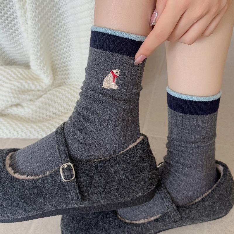 Boneless Socks For Girls Cute Cartoon Embroidery Warm Socks Preppy Style Versatile Stack Stockings