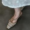 Fashion Fashion Weaving Hollow High-heeled Sandals Women Mixed Color Ankle Strap Buckle Roman Sandals Elegant Kitten Heel High Heels