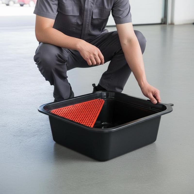 Oil Drain Pan Raised Edges Engine Oil Drain Pan Vehicle Maintenance Molded Finish Garage Equipment Wide Exposed Top for Workshop