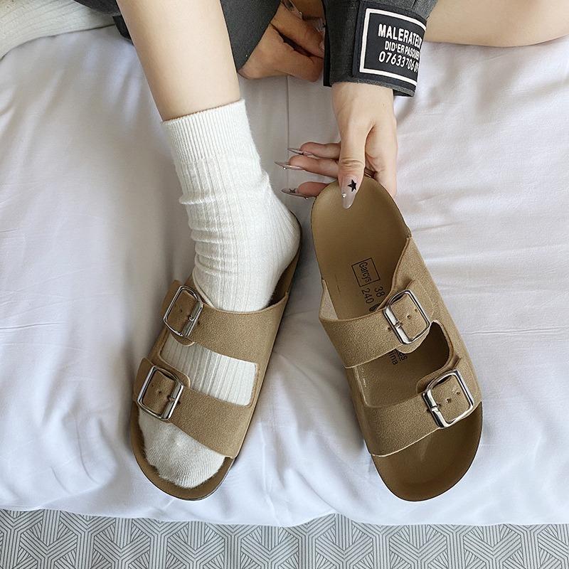 New Retro Thick-soled Double-buckle French Beautiful Cool Slippers Are Fashionable for Summer Wear