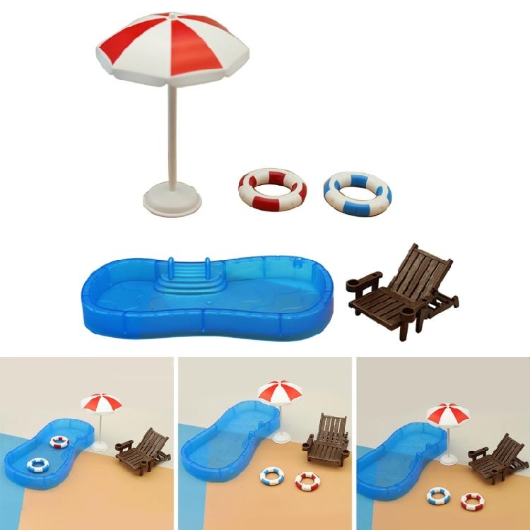 5Pcs Doll-House Miniature Swimming Pool Beach Chair Model Set Dollhouse Accessoy