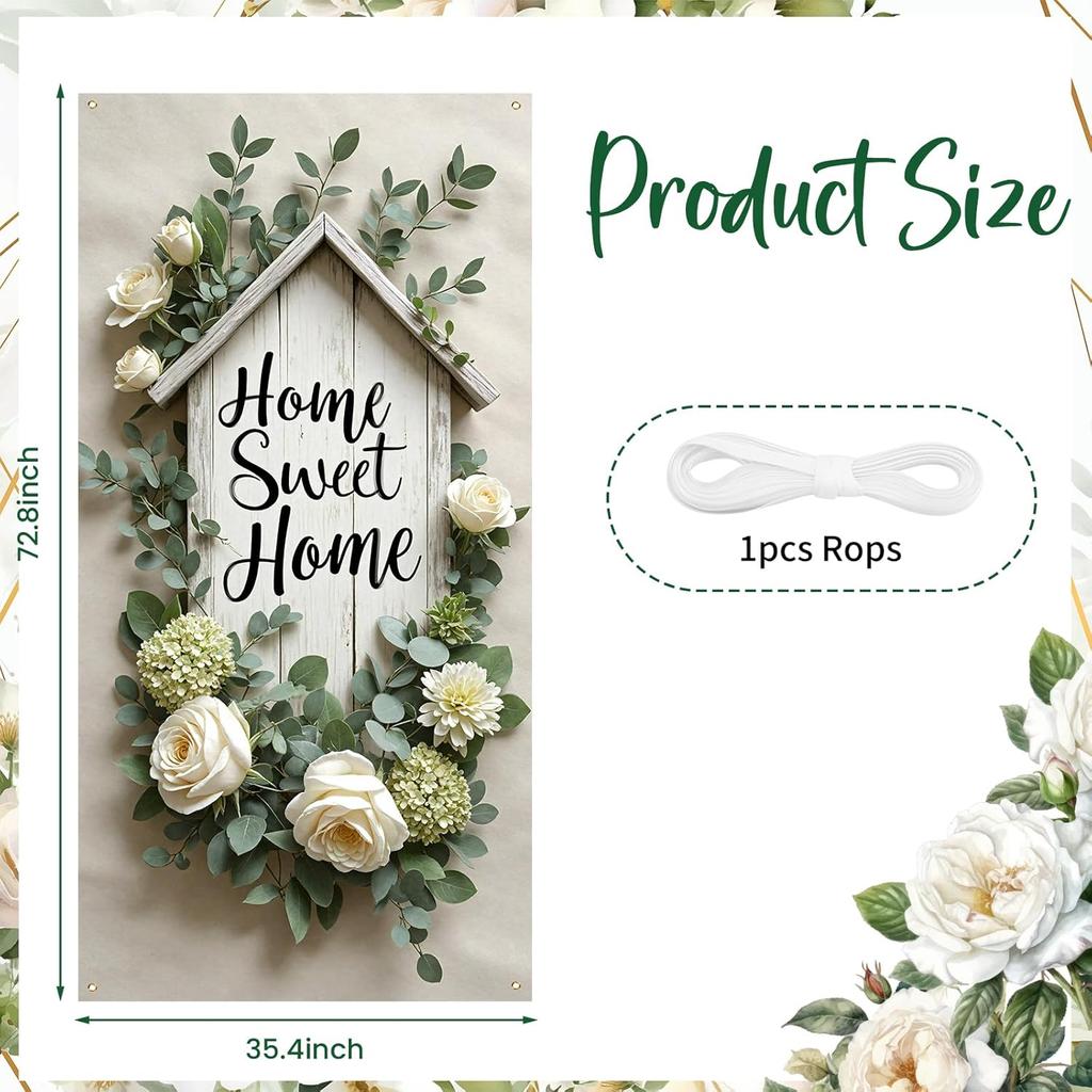 Home Sweet Home Door Cover Housewarming Party Decorations Door Banner Welcome Home Floral Backdrop Decor Greenery Leaves New Home Party Photography