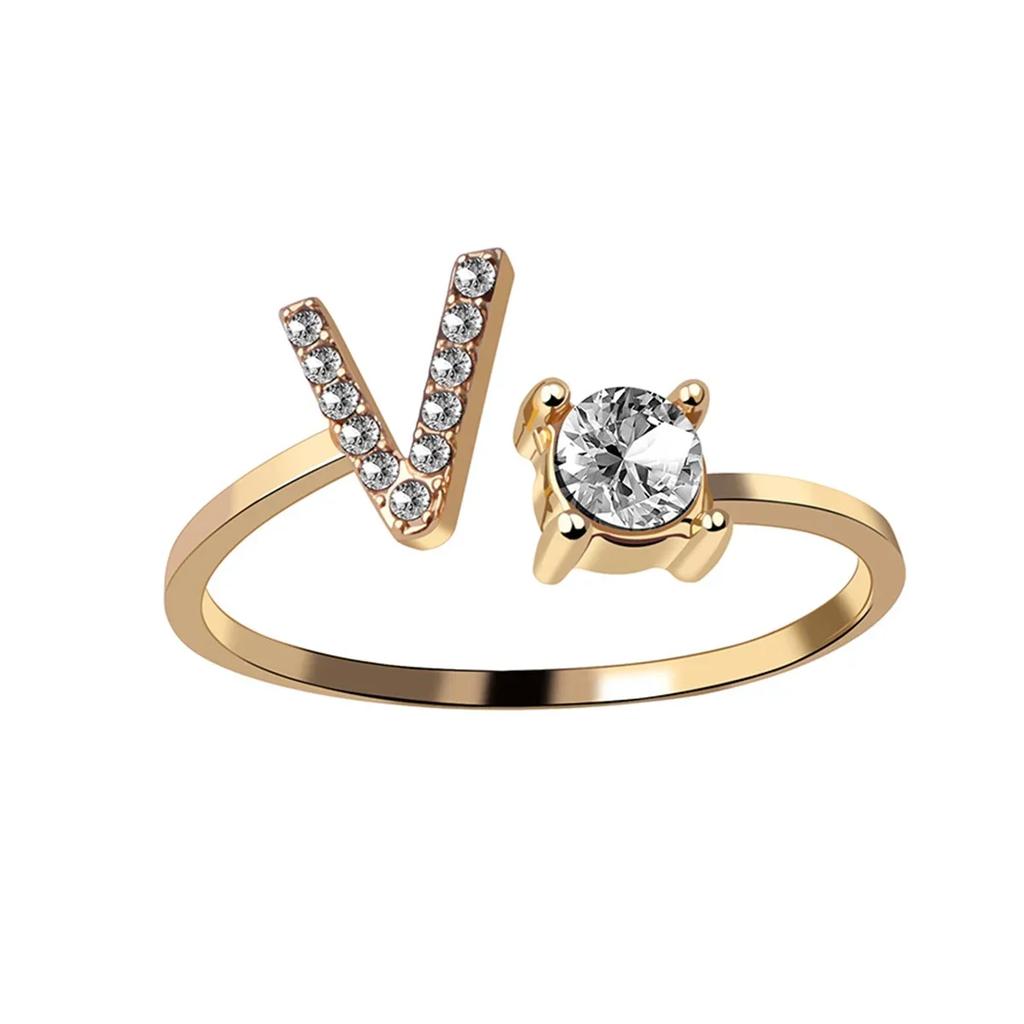 Adjustable Initials Rings Stainless Steel Simple Zircon Letter Rings for Women Wedding Band Couples Jewelry Accessories Gifts