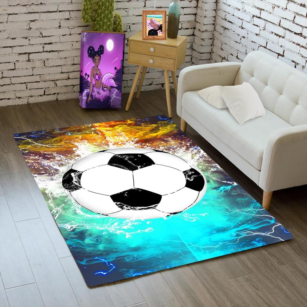 Basketball Rug for Boys Bedroom Kids Football Carpet Water Fire Sports Rugs for Boys Bedroom Baseball, Soccer Rug for Playroom