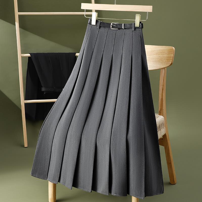 

Women s Solid Design Folds Office Lady Casual High Waist A-line Loose Skirt Mid-Calf Long Skirts for Women Clothing M сірий