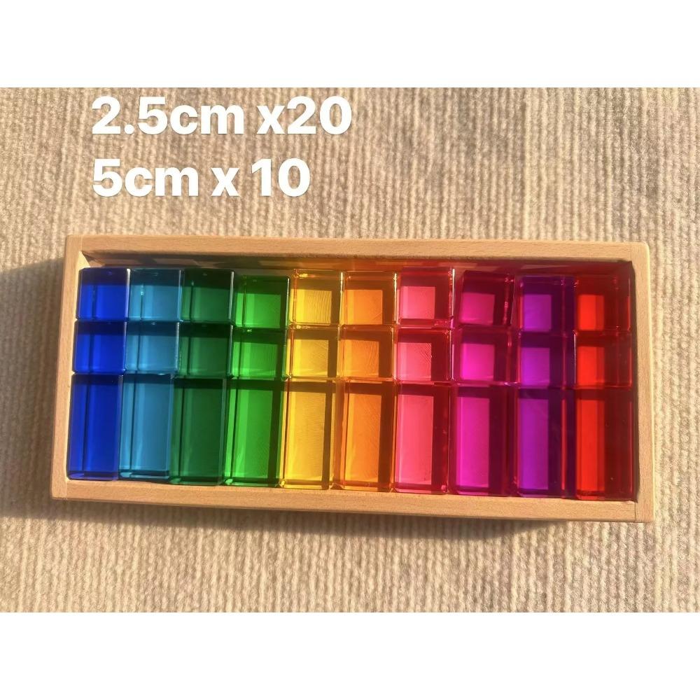 Nový design Montessori hračky prohlédnou duhové Lucite stohovací bloky Akryl Vysoce transparentní pro děti Open Play