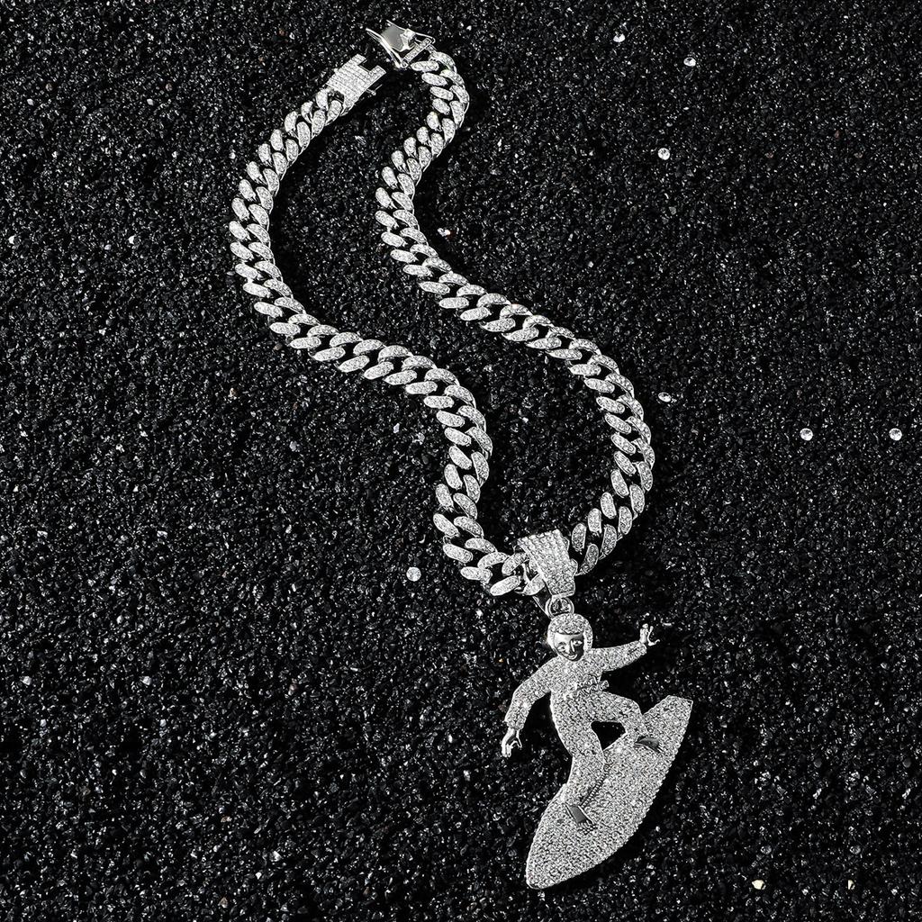 Hel diamantskateboard pojke drake skäggkedja hänge, europeisk och amerikansk herrkedja, personligt halsband i hiphop-stil