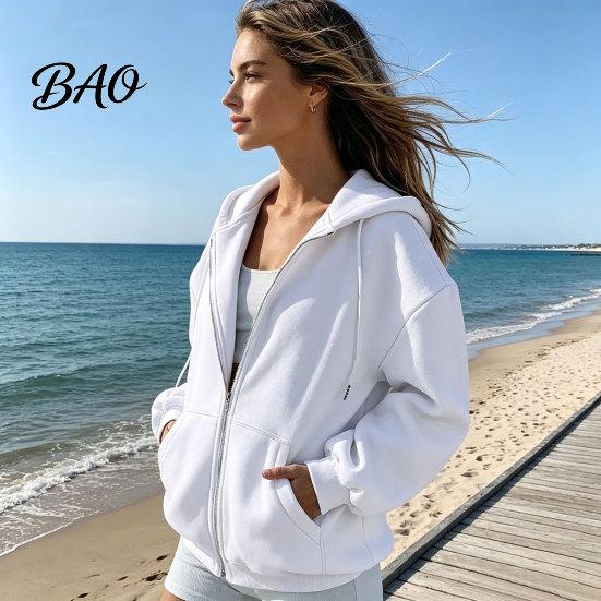 Outdoor Sports Activewear Zip-Up Hoodies for Women, Loose Fit Drawstring Hooded Jacket with Pocket, Long Sleeve Casual Coat Fall Winter Women Full Zip