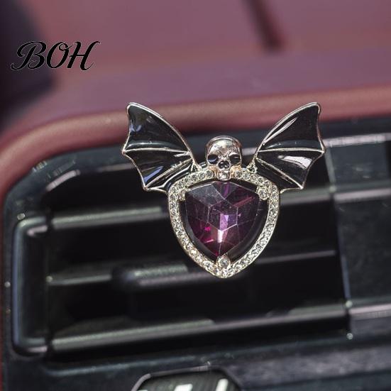 Car Accessories for Men Women Halloween Air Vent Clip, Metallic Skull Bat Freshener Fragrance Ornament Charm, Cool Auto Aroma Diffuser Gothic