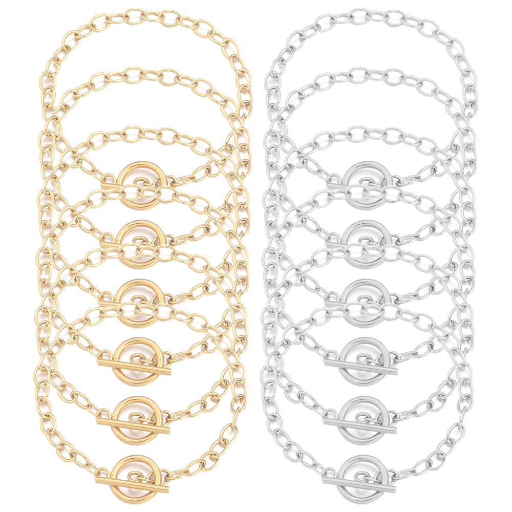 2pcs/lot Gold Color Stainless Steel Round OT Clasps Chain Bracelets For DIY Men Women Fashion Bracelets Jewelry Gift Accessories