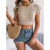 GMXIA Spring and Summer Casual Solid Color Braided Short-sleeved Knitted Sweater, Vacation Short Navel Top Women's Wear