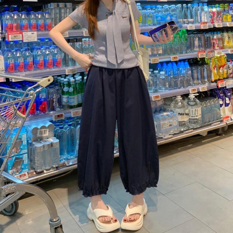 Women's Summer 2026 Quick-Drying High-Waisted Wide-Leg Pants: Slimming, Loose, Casual, Elastic Waist for Petite Sizes