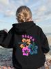 Teen Girls Black Aloha Graphic Hoodie Hibiscus Flower Back Printed Sweatshirt School Clothes Birthday Gift Autumn Tops