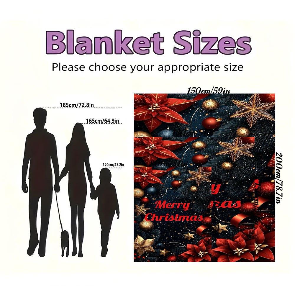 "Merry Christmas" Festive Ornament SetBlanket Flannel Throw Blanket for Sofa, Bed, Travel, Camping, Office