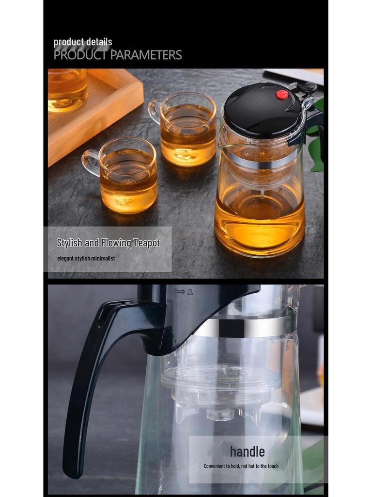 Elegant One-Button Glass Teapot with Tea and Water Separation and Custom Logo