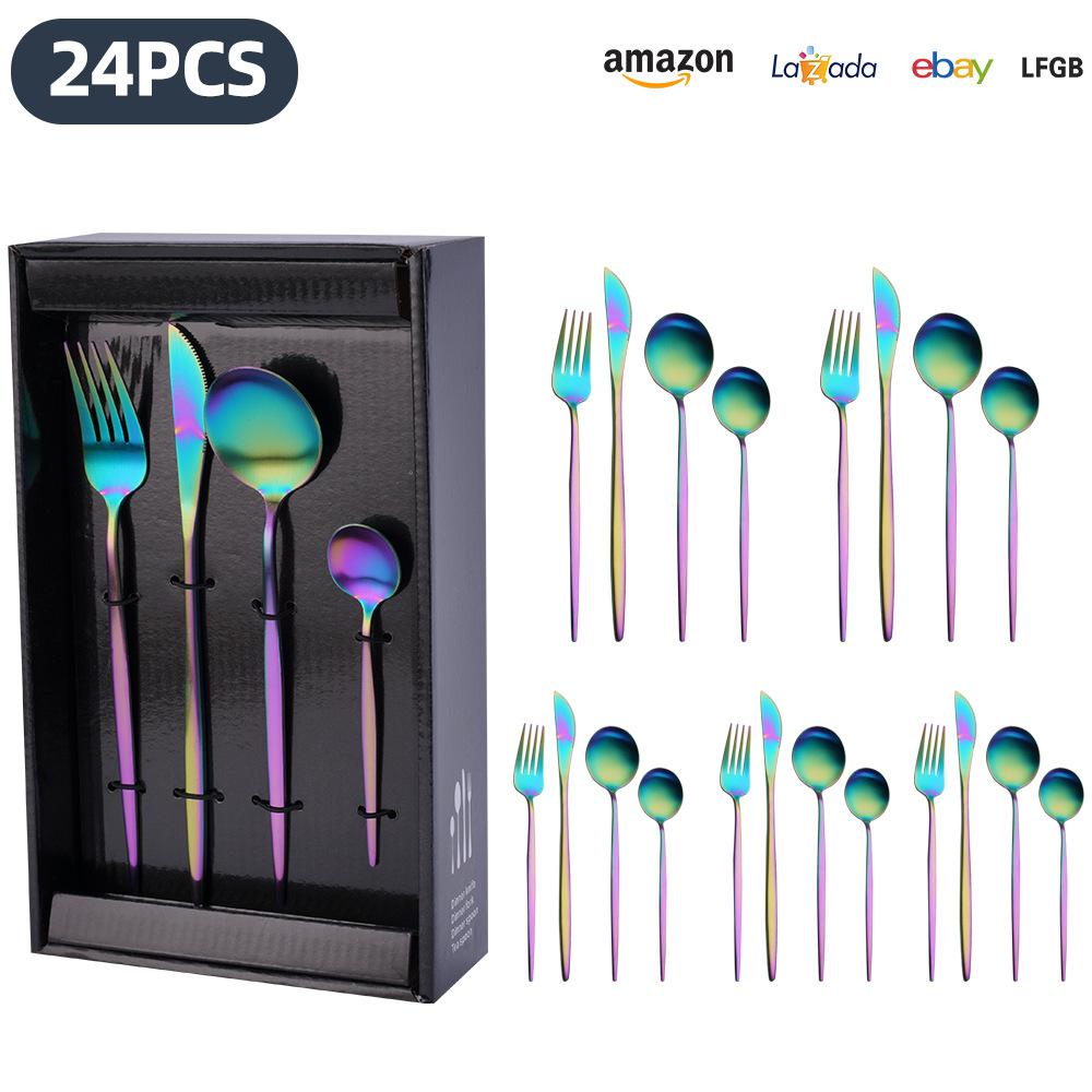 25 Years of New Stainless Steel Tableware Set, Tableware Portuguese Knives, Forks and Spoons 24-piece Gift Box Set