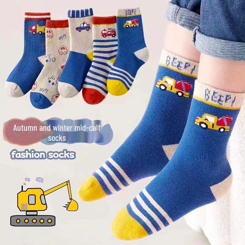 Children's Spring & Autumn Cotton Mesh Socks - Trendy Cartoon Mid-Tube Design for Boys, Infants, & Young Kids
