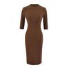 Women's Elegant Ribbed Knit Bodycon Dress - Pink, Long Sleeve, Mid-Length, Summer Style