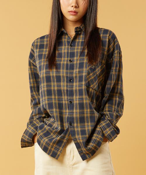 KOLEAT [Fleece-Lined] Oversized Anna Autumn/Winter Check Shirt [Navy] Kcl.