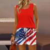 Women Summer Casual Two Piece Set Sleeveless Tank Top Square Neck Athletic Vest with Pockets and Drawstring Waist Shorts