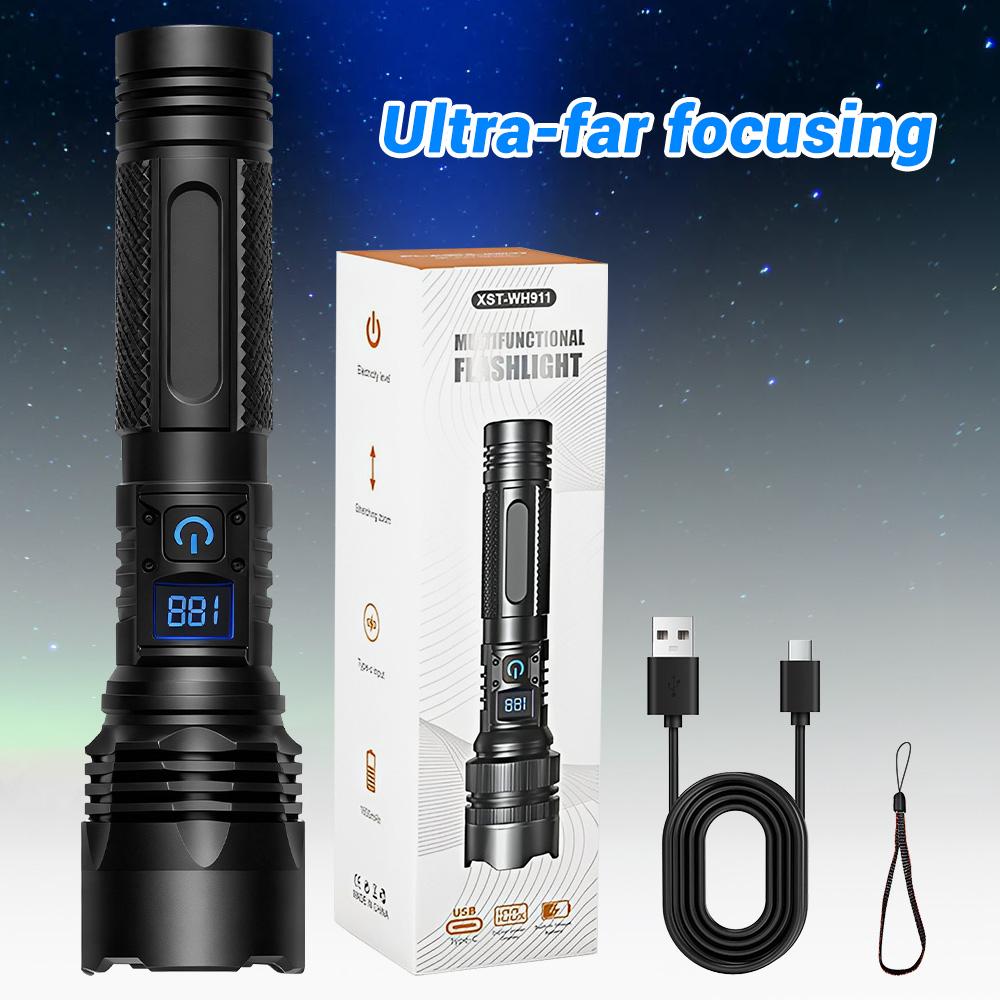 New Outdoor Tactical Flashlight Portable Long-Range Telescopic Zoom LED Digital Display Flashlights Emergency Torch Light