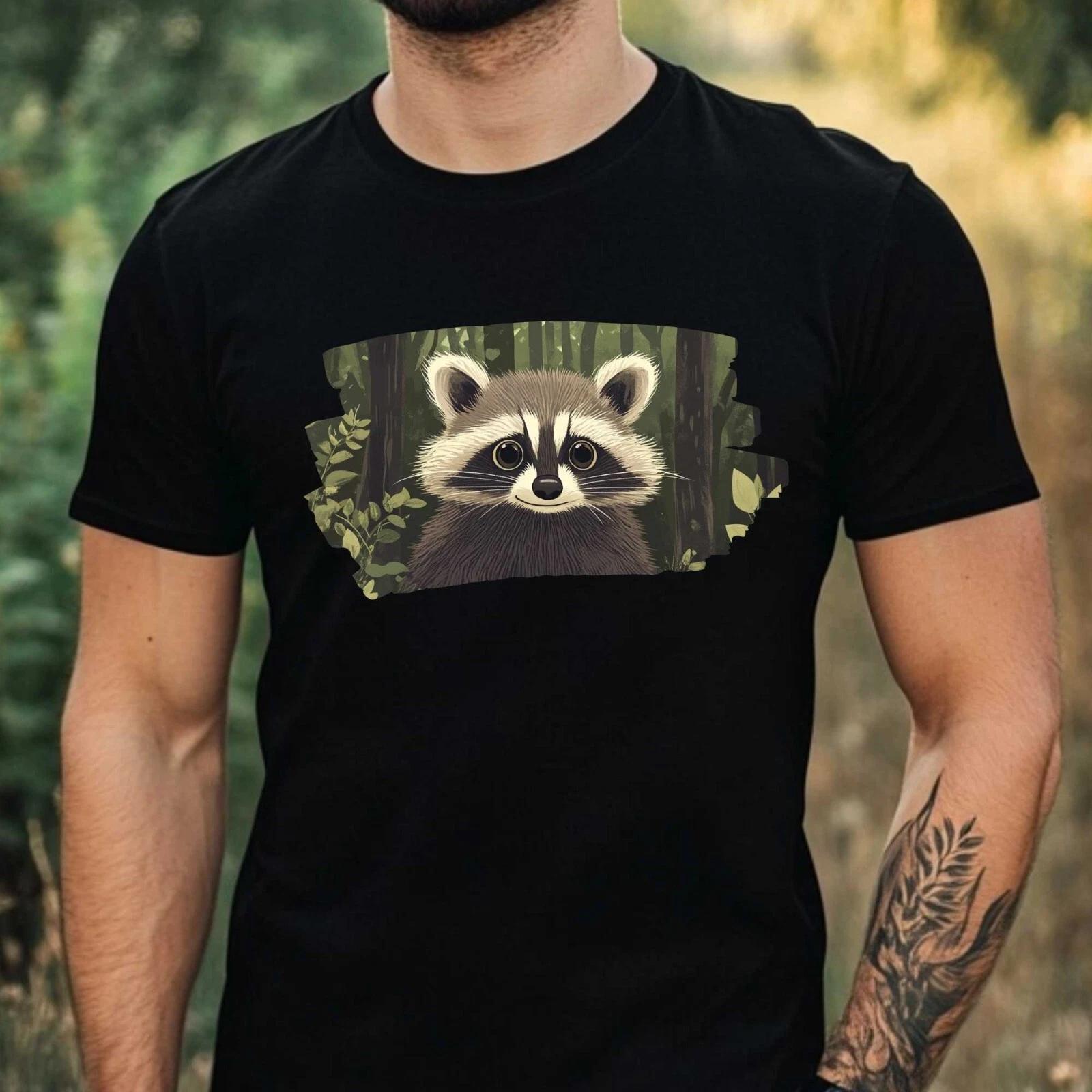 T-Shirt Herren Camping Waschbär Motiv Baumwolle Größe XS bis 5XL XXXL