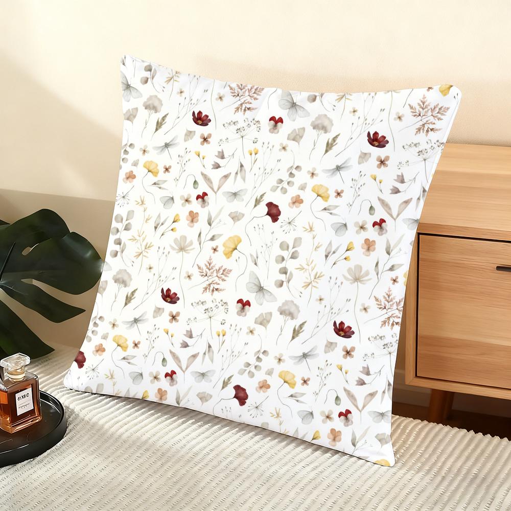 Boho Wildflowers Pattern Cushion Cover Soft Short Plush Pillow Cover Smooth Cozy Texture Aesthetic Cushion Case Home Decor