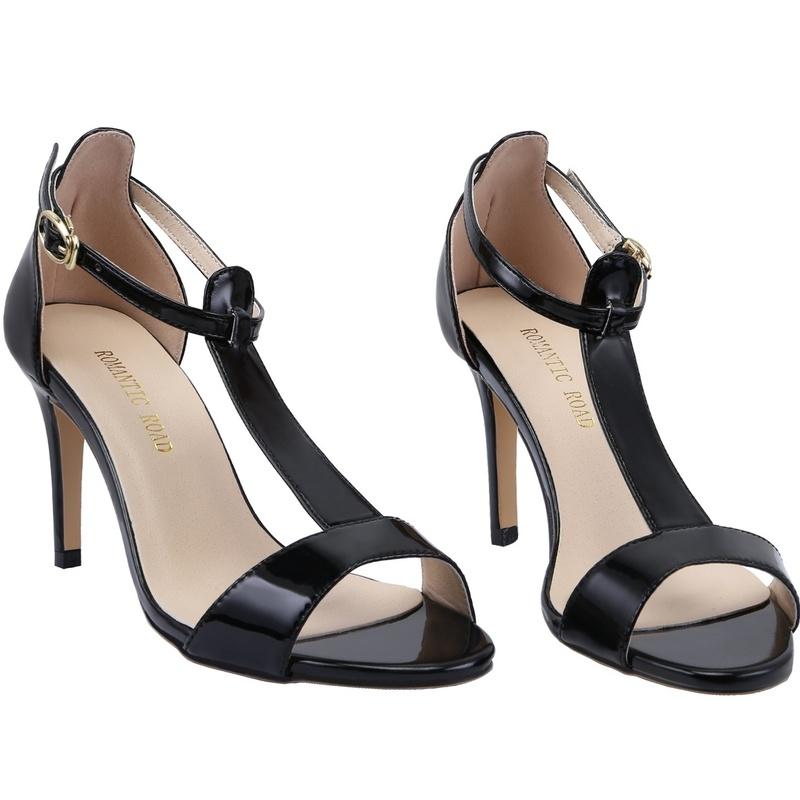 LOSLANDIFEN 2024 Dámské sandály Nové Sexy s otevřenou špičkou Pásek na kotníku Vysoký podpatek Dámské boty Spona 9cm Tenký podpatek Letní Sandály s páskem T