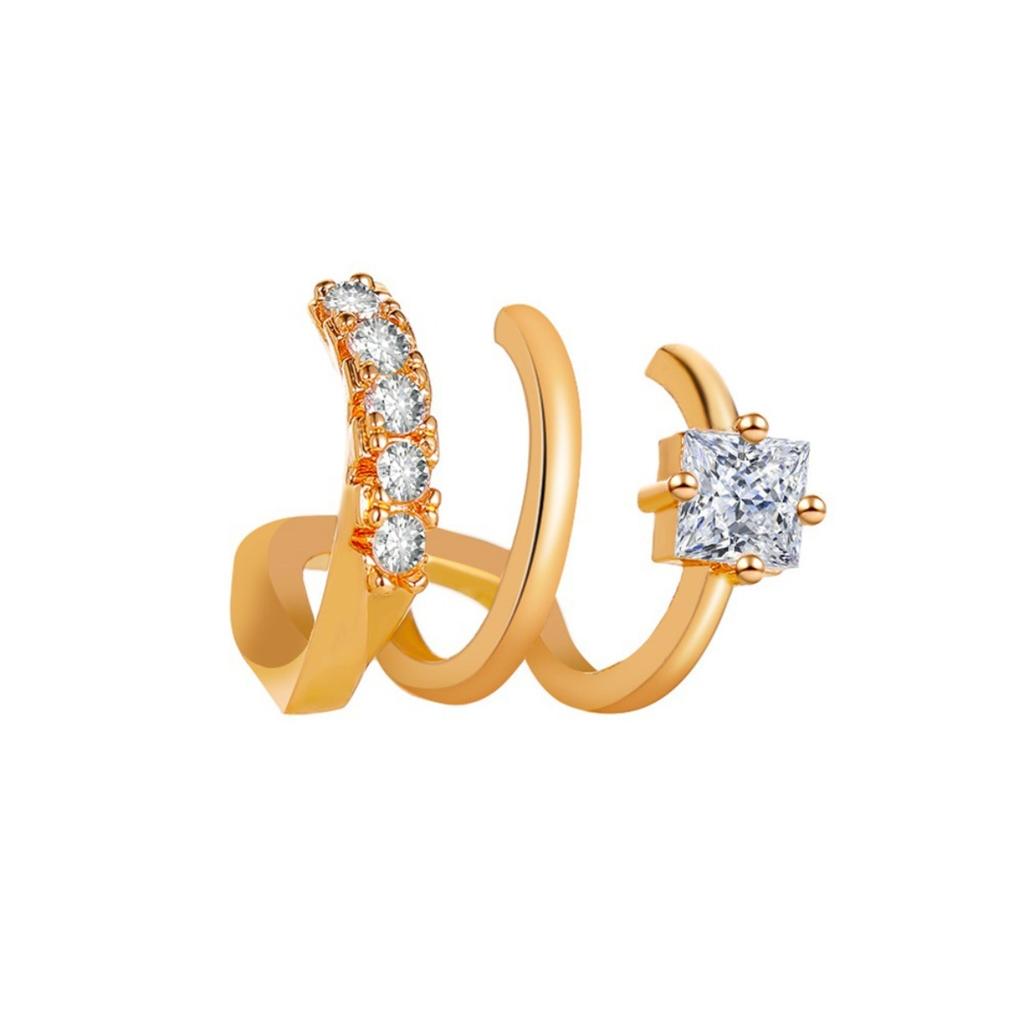 Stylish Minimalist Ins Style Three Layer Ear Clips Elegant Zircon No Piercing Earrings Ear Cuffs for Women