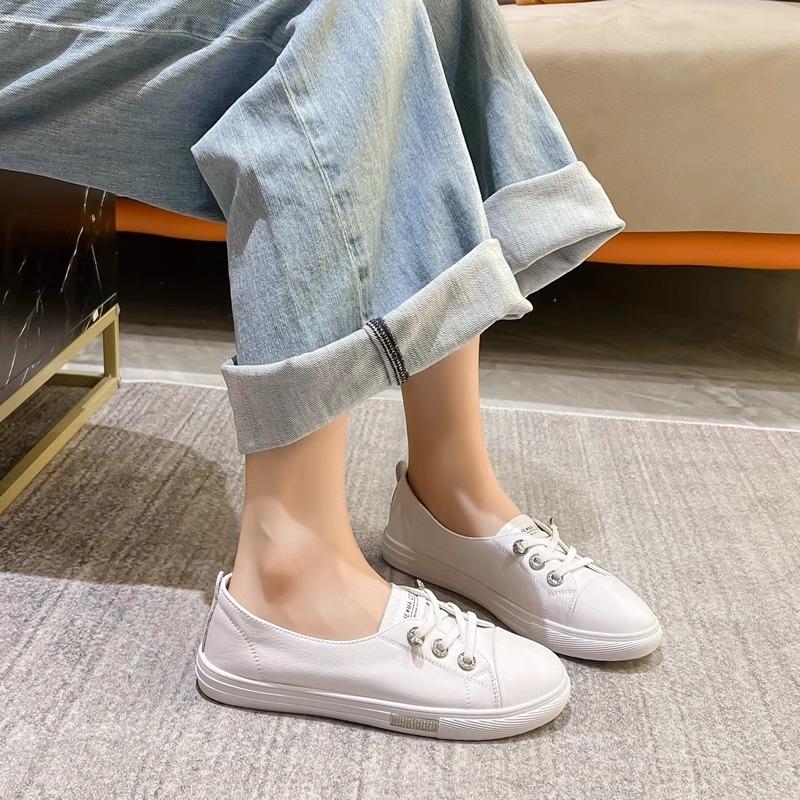 All cowhide shallow mouth white shoes women's new spring and summer versatile leather casual one-pedal flat-soled single shoes