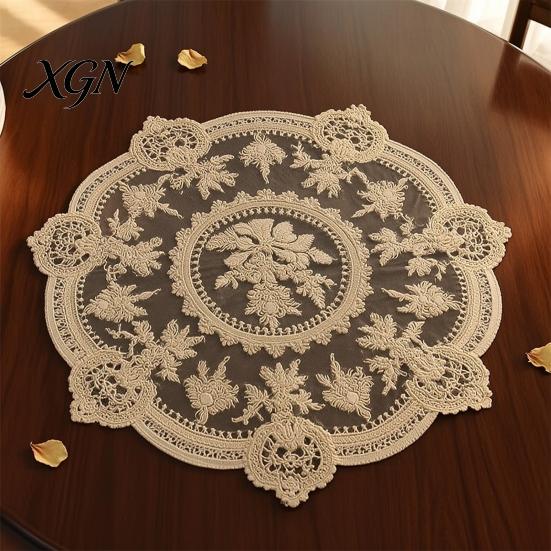 Elegant Lace Doily for Tea Party Retro Round Doily, Embroidered Floral Coaster, 13 Inch Table Decor Sheer Placemat Wedding, Vintage Style