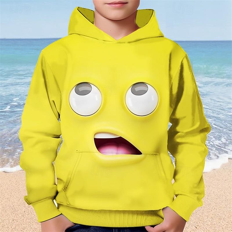 Boys Cartoon Funny Smile Face Hoodie Long Sleeve 3D Print Fall Winter Fashion Streetwear Kids 4-12 Years