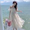 Schulterfreies, sexy Trägerkleid, Sommer, trägerloses Korsett, Maxi-Sommerkleid, rückenfreie Schleife, süßer Aufdruck, langes Kleid