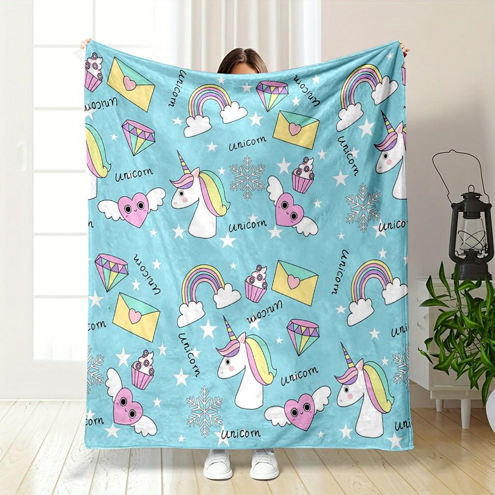 Unicorn and Rainbow Pattern Flannel blanket for bedroom living room sofa and nap