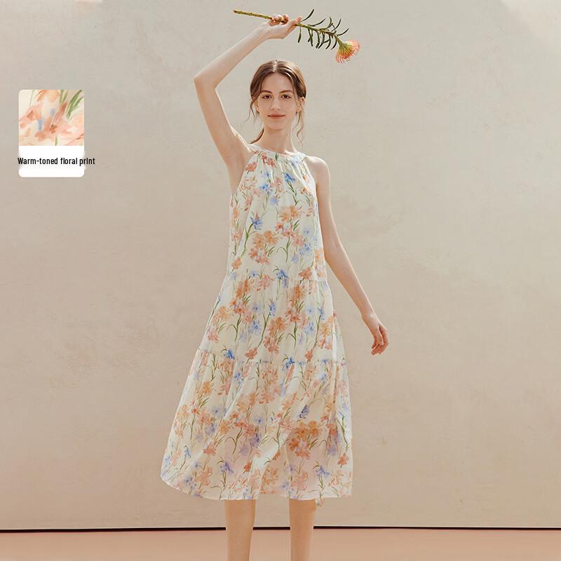 INMAN Французское цветочное платье без рукавов с вырезом-халтер S