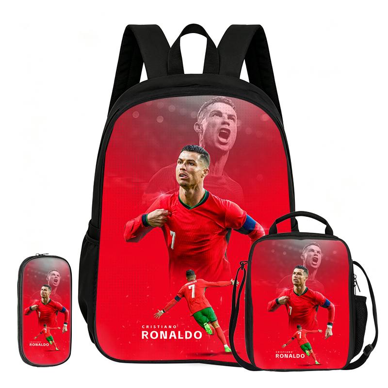 Zaino Sportivo Calcio Set 3 Pezzi Ronaldo Zaino Scolastico Imparare, Borsette da Viaggio per Matite, Borsa Pranzo, Zaino Stella del Calcio