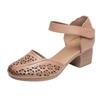 Sandals Women's Outer Wear New Summer Thick High-heeled Velcro Bag Head Sandals First Layer Cowhide Casual Hollow Mother Shoes