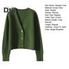 Women Sweater Coat V-Neck Long Sleeve Ribbed Trim Knitting Outwear Solid Color Loose Fit Tops Travel Streetwear