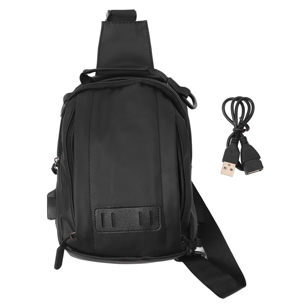 Man Hiking Sling Bag with Charging Cable Lightweight USB Port Pure Color Sling Bag for Travel Outdoors Black S