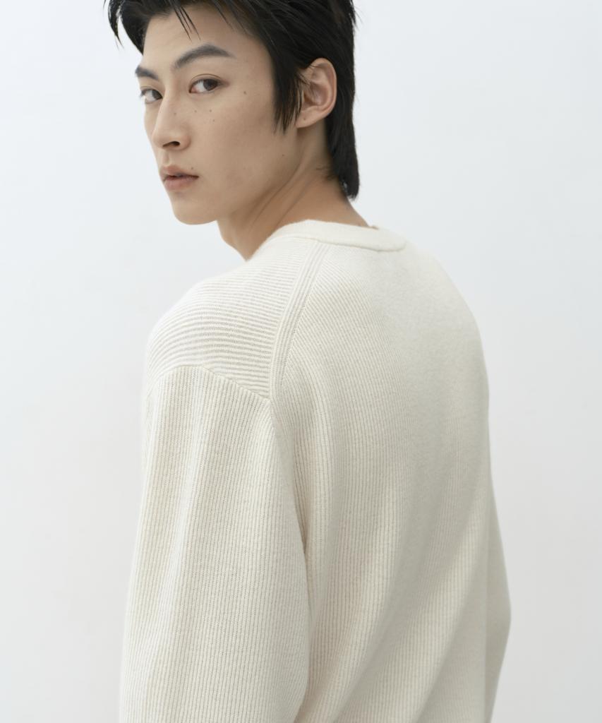 MUSINSA STANDARD [Victoria Wool] Minimal Ribbed Henley Neck Knit [Cream]