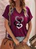 New Summer Folded Sleeve Heart Print V-neck Plus-size Short-sleeved T-shirt